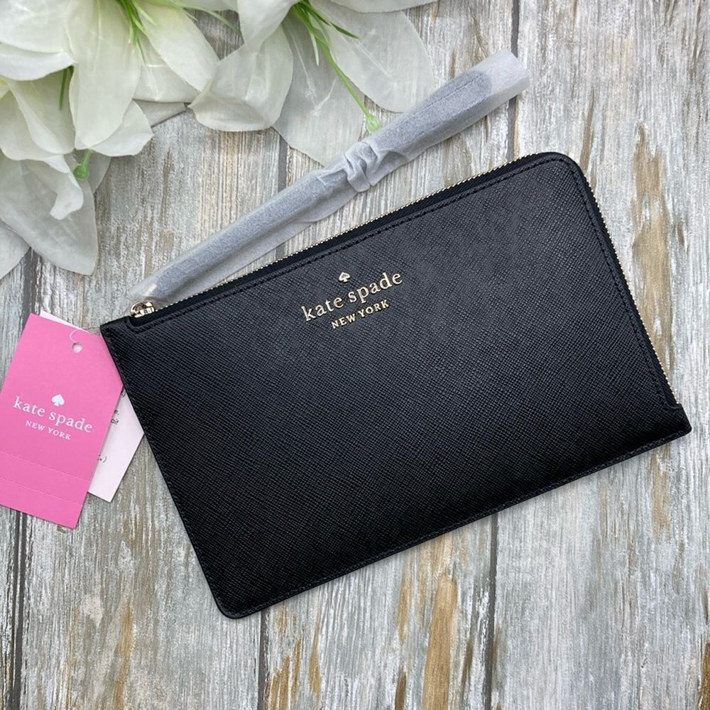 KATE SPADE Black Staci Medium L Zip Wristlet Wallet Bag Purse